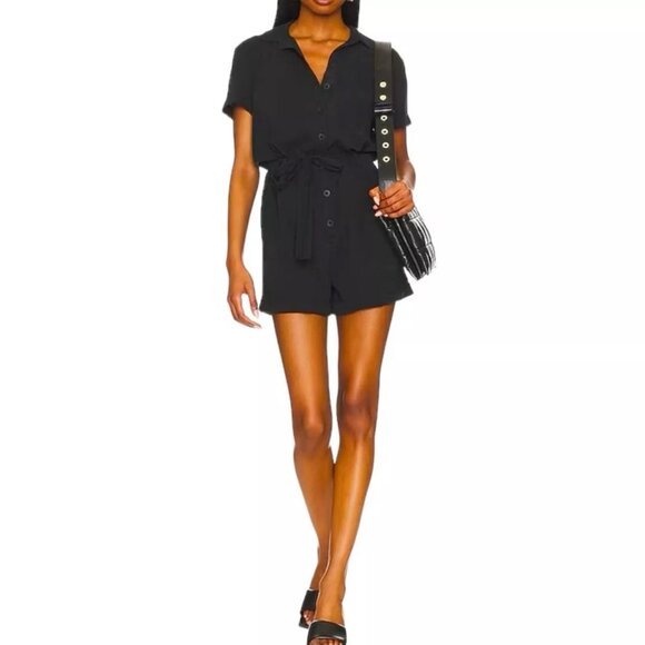 NWT Womens Bella Dahl Rnavyr Navy Blue Tencel Rolled Hem Utility Romper Shorts S - Picture 1 of 12